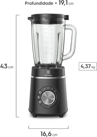 Black stainless steel blender resistant glass jar 2L capacity 3 pre-programmed recipes pulse function 1200W BLP70 127v